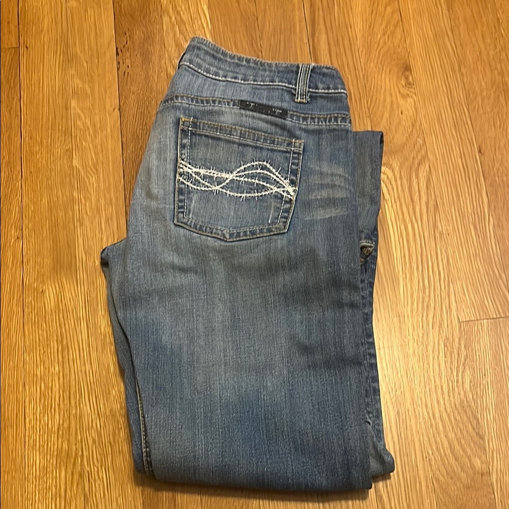 Cowgirl Tuff Blue Boot Cut Jeans with Decorative Stitching